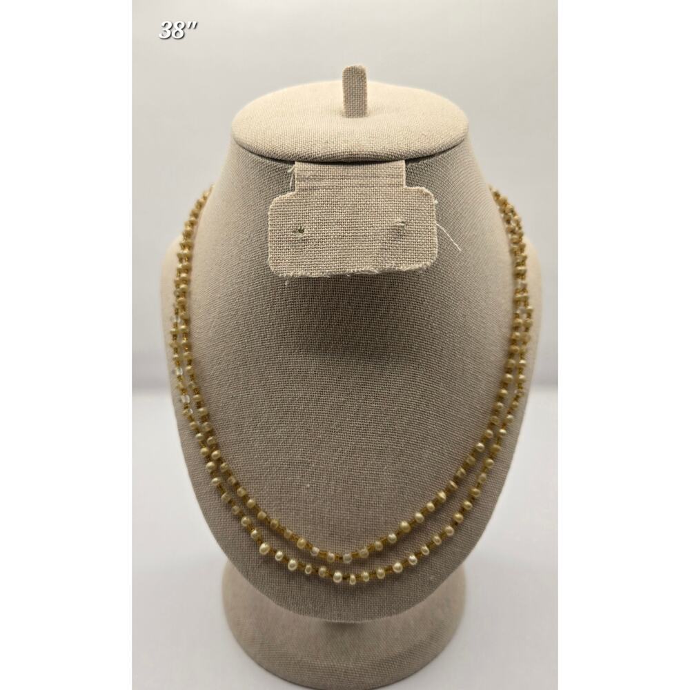 Vintage Gold-Tone Glass Bead & Faux Pearl Necklace